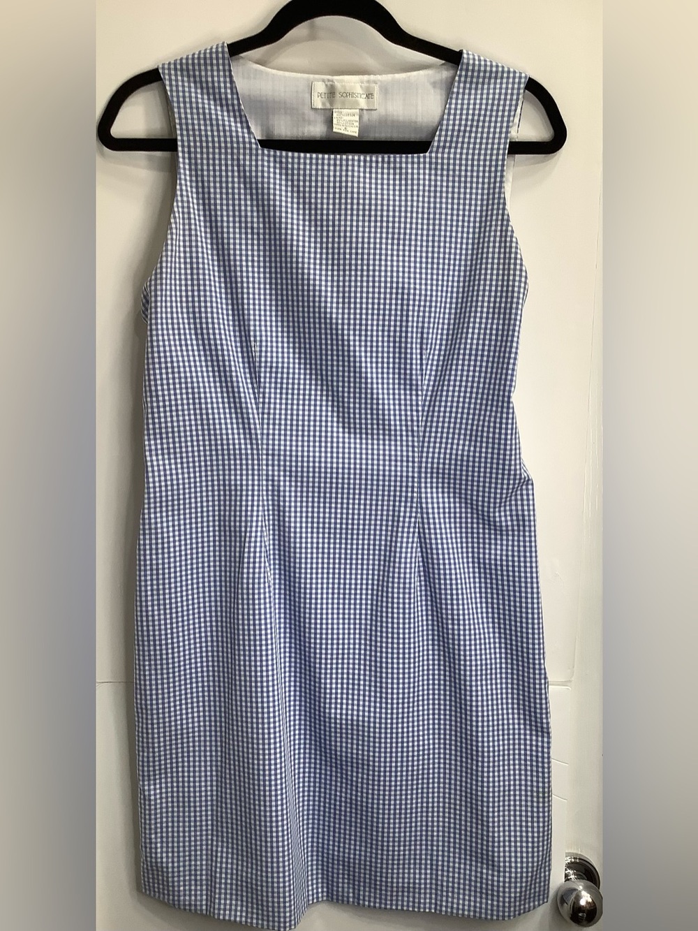Petite Sophisticate Light Blue Gingham Shift Dress, Size 6